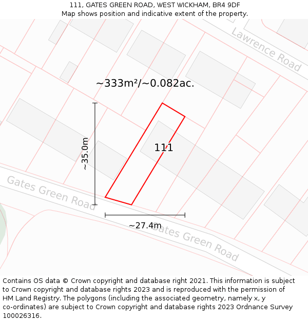 111, GATES GREEN ROAD, WEST WICKHAM, BR4 9DF: Plot and title map