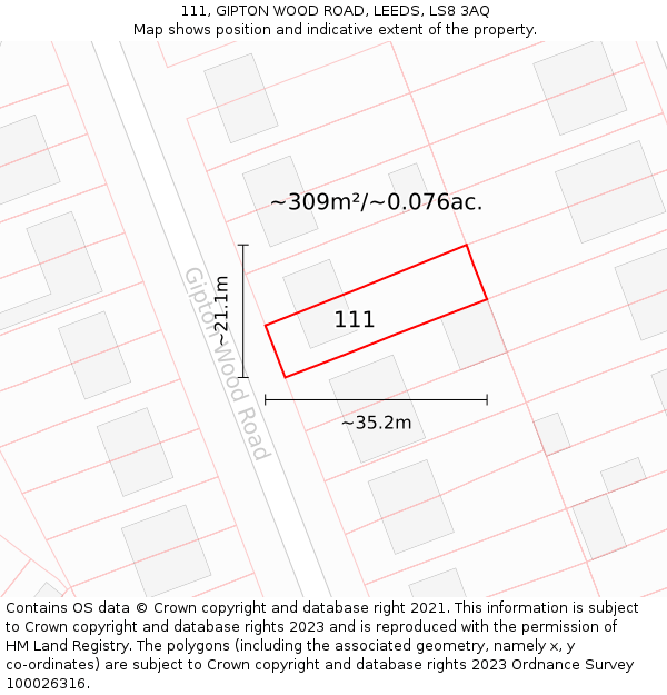 111, GIPTON WOOD ROAD, LEEDS, LS8 3AQ: Plot and title map