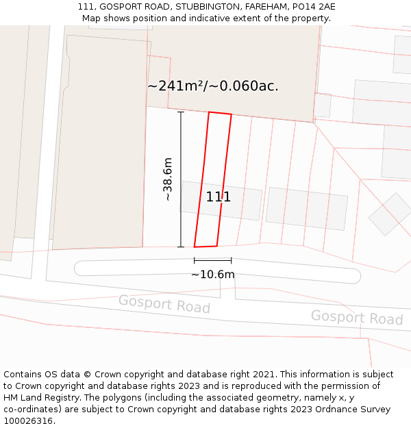 111, GOSPORT ROAD, STUBBINGTON, FAREHAM, PO14 2AE: Plot and title map
