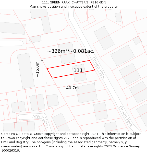 111, GREEN PARK, CHATTERIS, PE16 6DN: Plot and title map