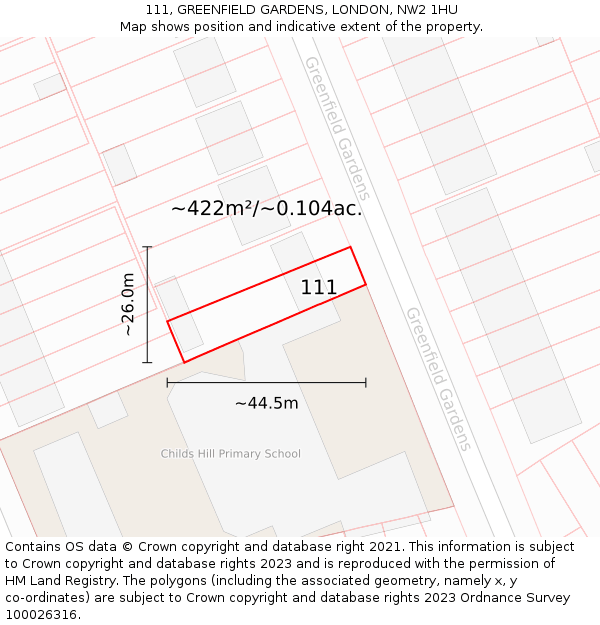 111, GREENFIELD GARDENS, LONDON, NW2 1HU: Plot and title map