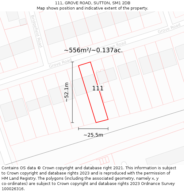 111, GROVE ROAD, SUTTON, SM1 2DB: Plot and title map