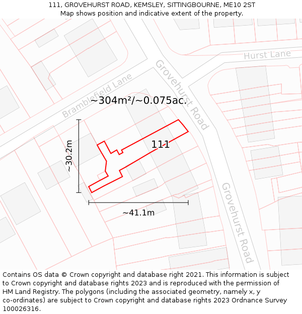 111, GROVEHURST ROAD, KEMSLEY, SITTINGBOURNE, ME10 2ST: Plot and title map
