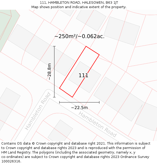 111, HAMBLETON ROAD, HALESOWEN, B63 1JT: Plot and title map