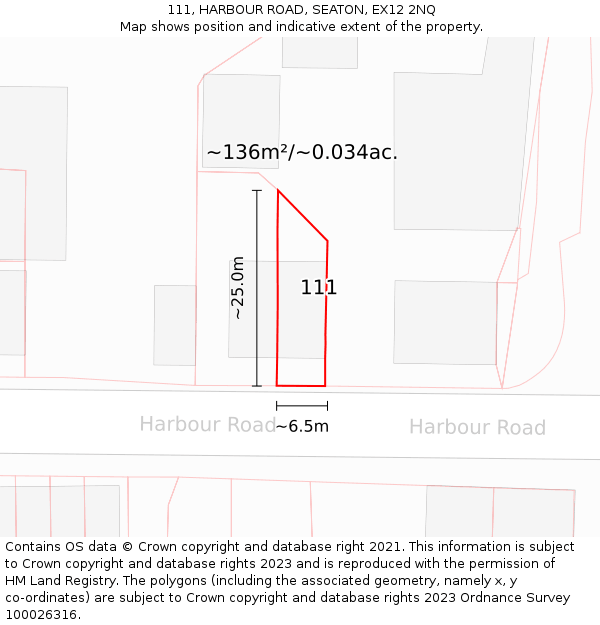 111, HARBOUR ROAD, SEATON, EX12 2NQ: Plot and title map