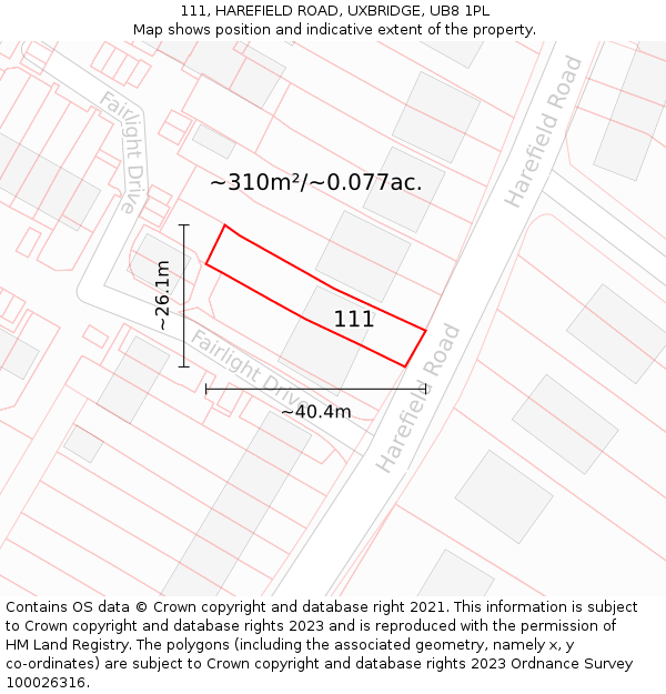 111, HAREFIELD ROAD, UXBRIDGE, UB8 1PL: Plot and title map