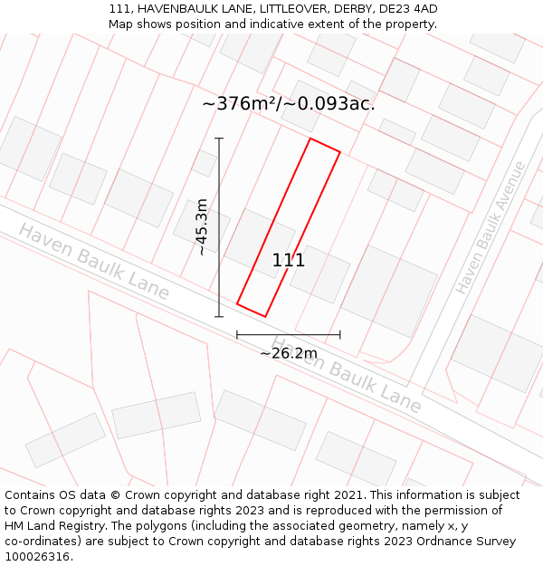 111, HAVENBAULK LANE, LITTLEOVER, DERBY, DE23 4AD: Plot and title map