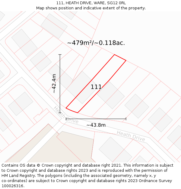 111, HEATH DRIVE, WARE, SG12 0RL: Plot and title map