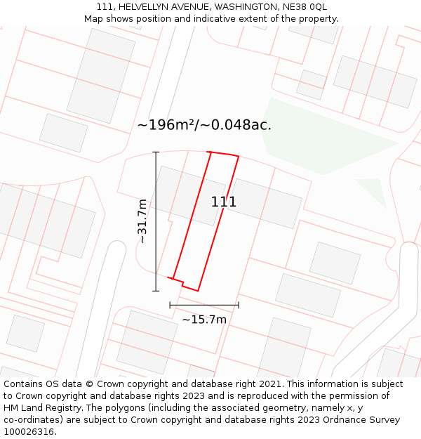 111, HELVELLYN AVENUE, WASHINGTON, NE38 0QL: Plot and title map