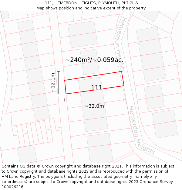 111, HEMERDON HEIGHTS, PLYMOUTH, PL7 2HA: Plot and title map