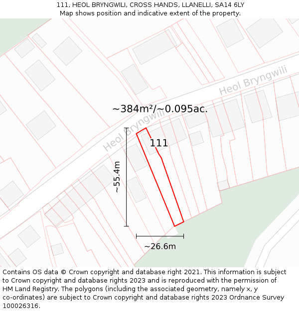 111, HEOL BRYNGWILI, CROSS HANDS, LLANELLI, SA14 6LY: Plot and title map