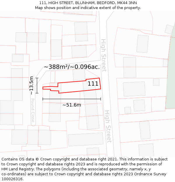 111, HIGH STREET, BLUNHAM, BEDFORD, MK44 3NN: Plot and title map