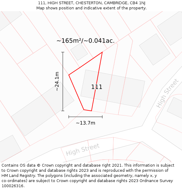 111, HIGH STREET, CHESTERTON, CAMBRIDGE, CB4 1NJ: Plot and title map