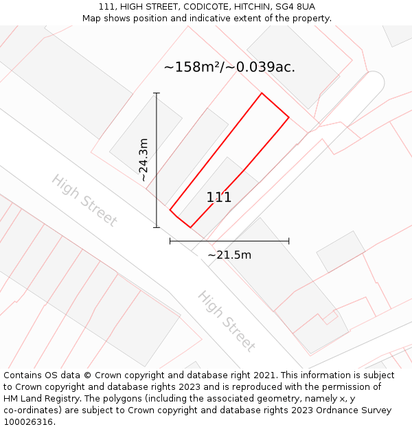 111, HIGH STREET, CODICOTE, HITCHIN, SG4 8UA: Plot and title map