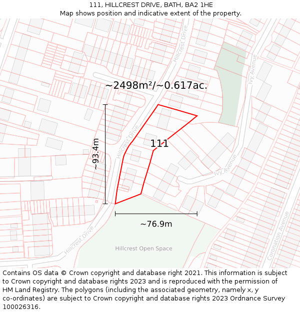111, HILLCREST DRIVE, BATH, BA2 1HE: Plot and title map