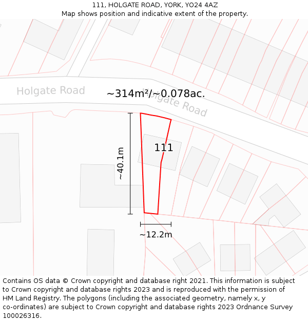 111, HOLGATE ROAD, YORK, YO24 4AZ: Plot and title map