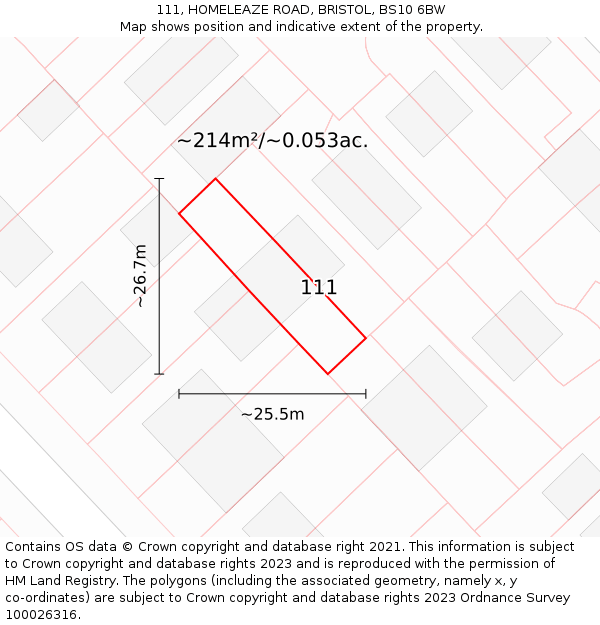 111, HOMELEAZE ROAD, BRISTOL, BS10 6BW: Plot and title map