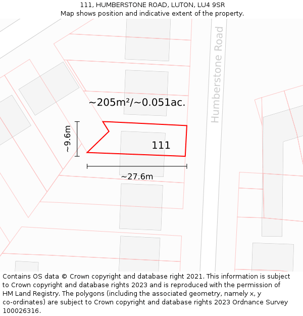 111, HUMBERSTONE ROAD, LUTON, LU4 9SR: Plot and title map
