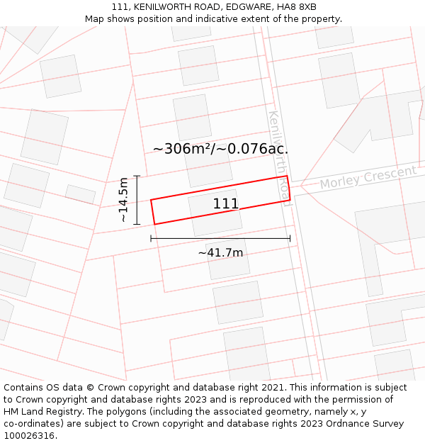 111, KENILWORTH ROAD, EDGWARE, HA8 8XB: Plot and title map