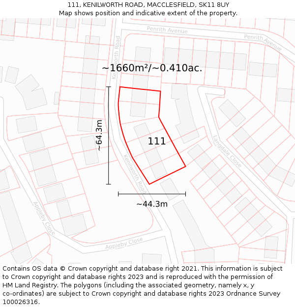 111, KENILWORTH ROAD, MACCLESFIELD, SK11 8UY: Plot and title map