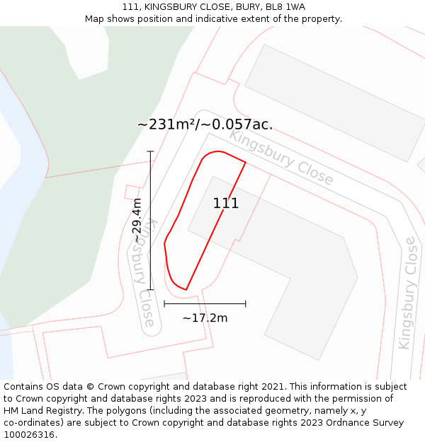 111, KINGSBURY CLOSE, BURY, BL8 1WA: Plot and title map