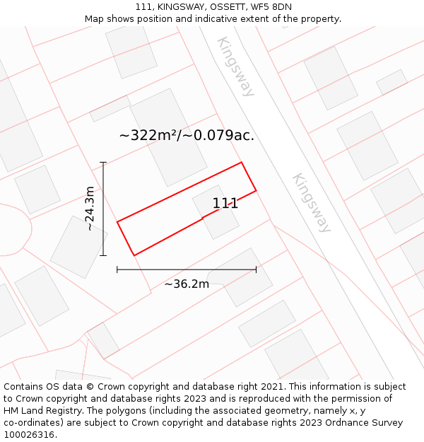 111, KINGSWAY, OSSETT, WF5 8DN: Plot and title map