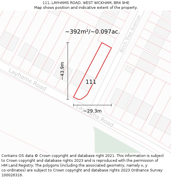 111, LAYHAMS ROAD, WEST WICKHAM, BR4 9HE: Plot and title map