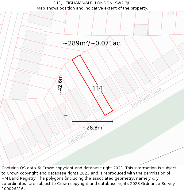 111, LEIGHAM VALE, LONDON, SW2 3JH: Plot and title map