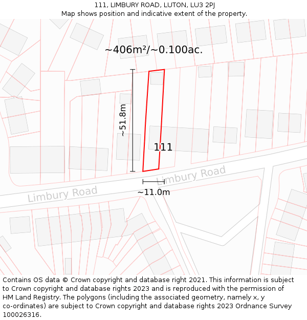 111, LIMBURY ROAD, LUTON, LU3 2PJ: Plot and title map