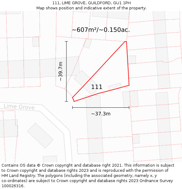 111, LIME GROVE, GUILDFORD, GU1 1PH: Plot and title map