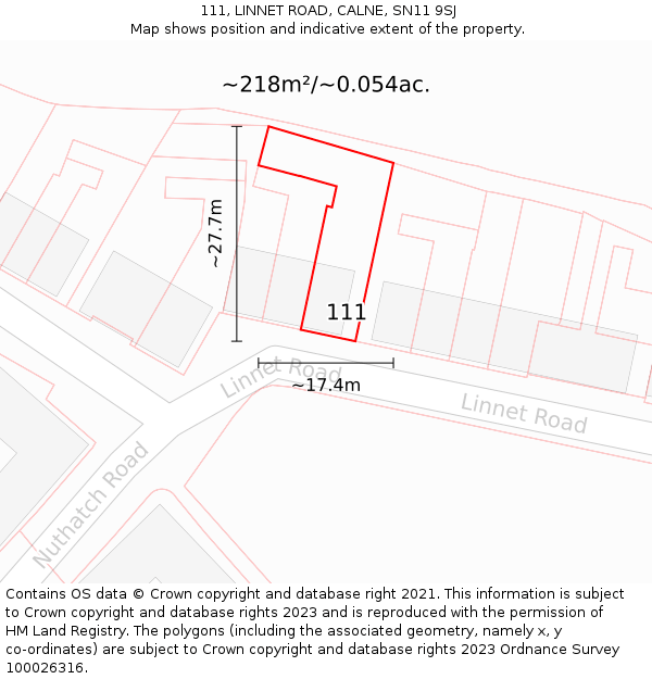 111, LINNET ROAD, CALNE, SN11 9SJ: Plot and title map