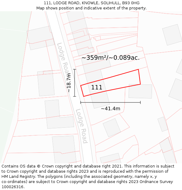 111, LODGE ROAD, KNOWLE, SOLIHULL, B93 0HG: Plot and title map