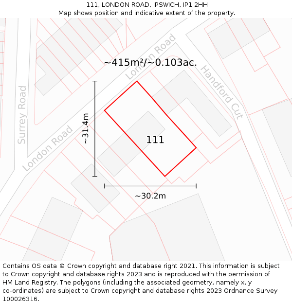 111, LONDON ROAD, IPSWICH, IP1 2HH: Plot and title map