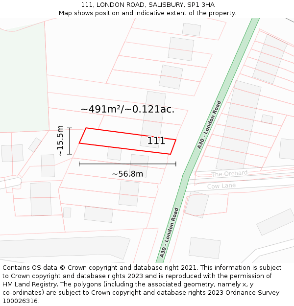 111, LONDON ROAD, SALISBURY, SP1 3HA: Plot and title map