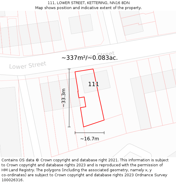 111, LOWER STREET, KETTERING, NN16 8DN: Plot and title map