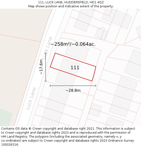 111, LUCK LANE, HUDDERSFIELD, HD1 4QZ: Plot and title map
