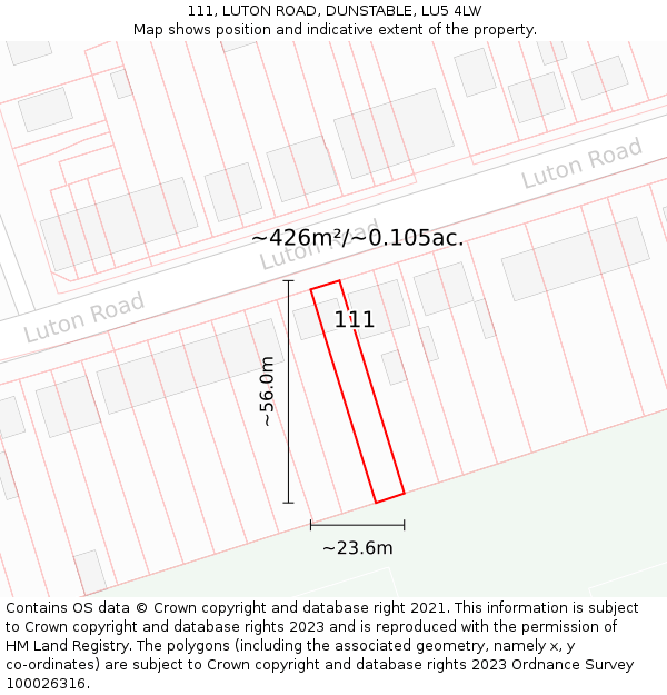 111, LUTON ROAD, DUNSTABLE, LU5 4LW: Plot and title map