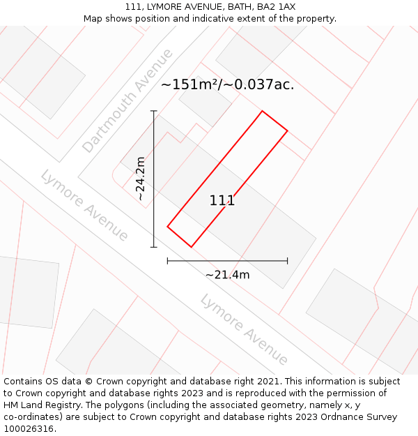 111, LYMORE AVENUE, BATH, BA2 1AX: Plot and title map