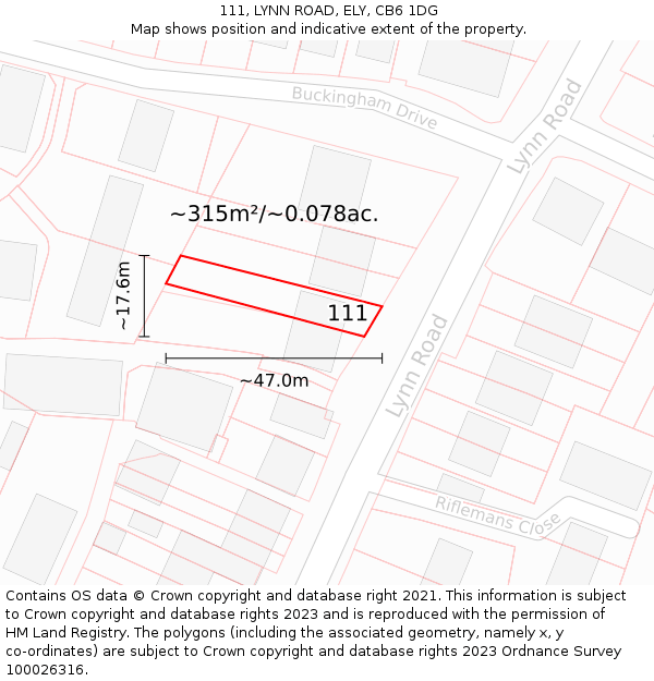 111, LYNN ROAD, ELY, CB6 1DG: Plot and title map
