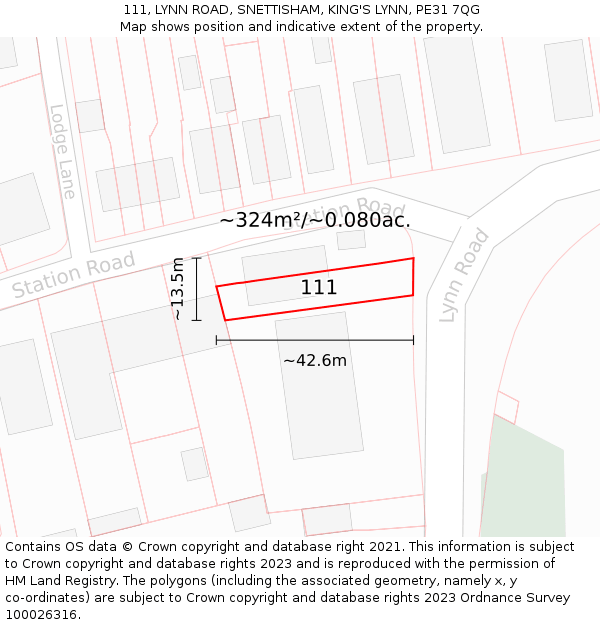 111, LYNN ROAD, SNETTISHAM, KING'S LYNN, PE31 7QG: Plot and title map