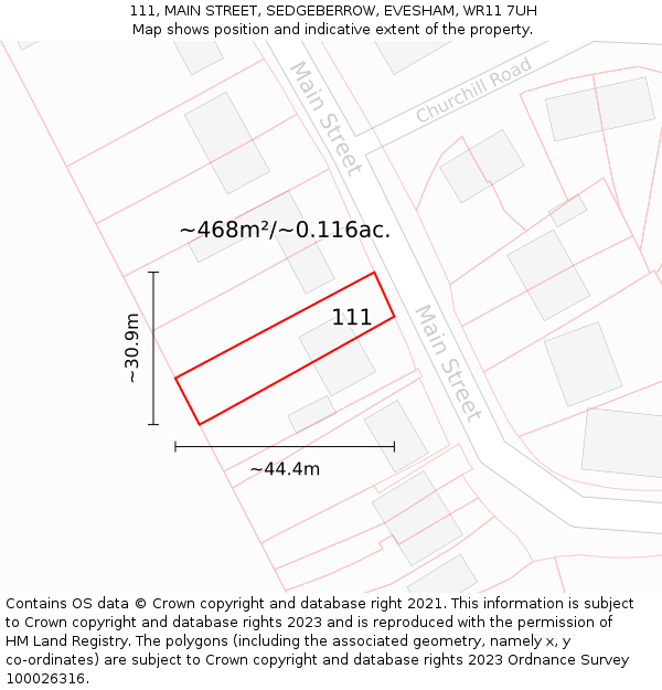 111, MAIN STREET, SEDGEBERROW, EVESHAM, WR11 7UH: Plot and title map