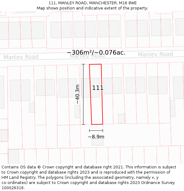 111, MANLEY ROAD, MANCHESTER, M16 8WE: Plot and title map