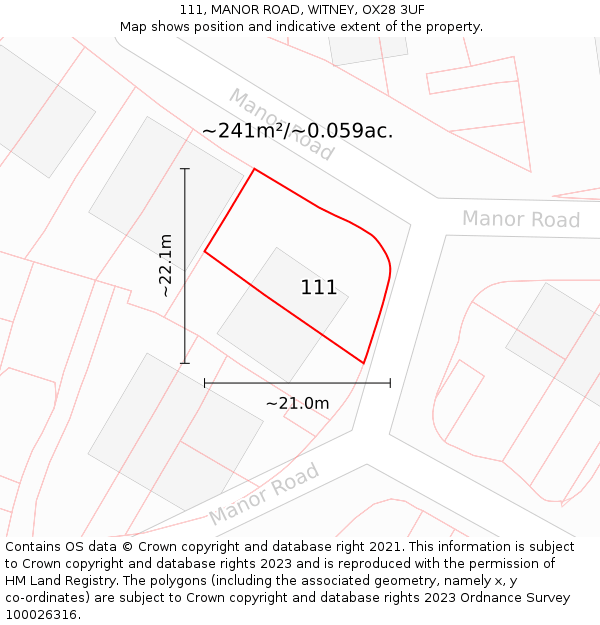 111, MANOR ROAD, WITNEY, OX28 3UF: Plot and title map