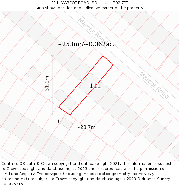 111, MARCOT ROAD, SOLIHULL, B92 7PT: Plot and title map