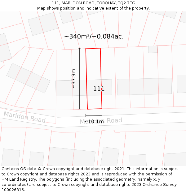 111, MARLDON ROAD, TORQUAY, TQ2 7EG: Plot and title map