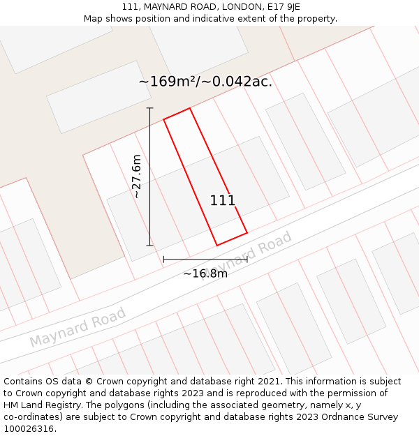 111, MAYNARD ROAD, LONDON, E17 9JE: Plot and title map