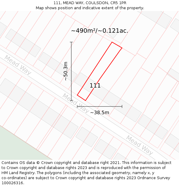 111, MEAD WAY, COULSDON, CR5 1PR: Plot and title map