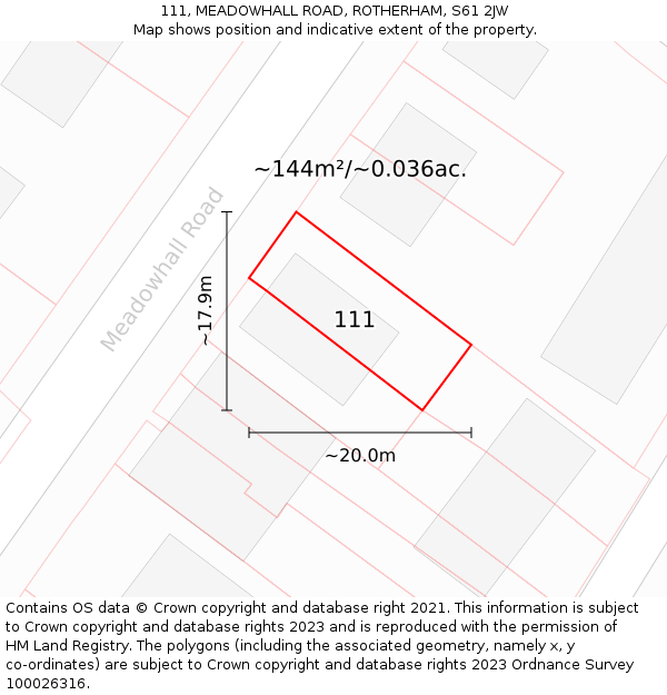 111, MEADOWHALL ROAD, ROTHERHAM, S61 2JW: Plot and title map