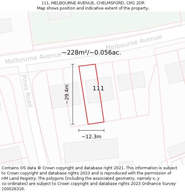 111, MELBOURNE AVENUE, CHELMSFORD, CM1 2DR: Plot and title map