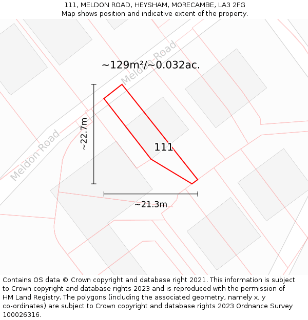 111, MELDON ROAD, HEYSHAM, MORECAMBE, LA3 2FG: Plot and title map